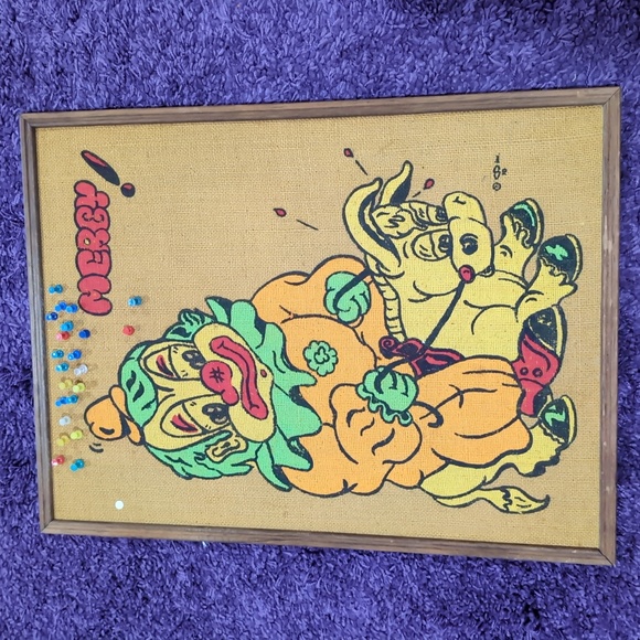 Vintage 1970 Burlap Bulletin Board Poster Mercy ! Riding...